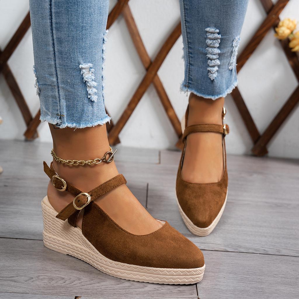 Women's Woven Wedge Thick Heel Sandals Female Platform Sandals Spring New Suede High Heel Pointed Strap Fashion Thick Sole Shoes