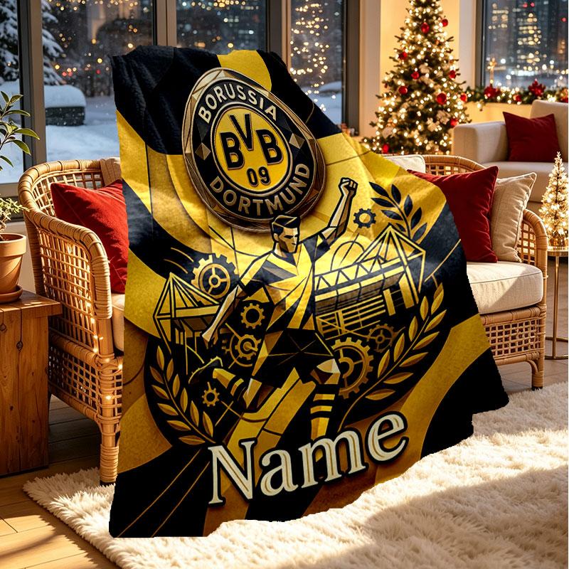 Personalisierte Borussia Dortmund Bvb Decke mit individuellem Namen, Heimdekoration, Schlafzimmer, Sofa, Camping, Couch, Geschenke für Geburtstag Weihnachten