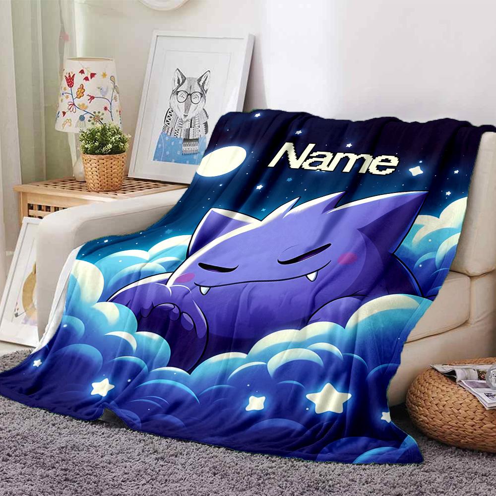 Customiz Name Personality Pokémon Gengar Blanket Soft &Warm Sofa Office Bed Travel Lunch Break Blanket, Gift Suitable All Seasons