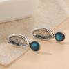 Vintage Silver Color Metal Geometric Pattern Round Blue Stone Dangle Earrings for Women Jewelry
