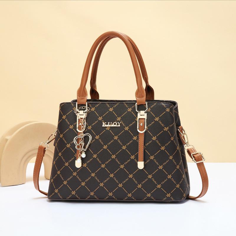 Trendy Khaki And Brown Shoulder Bag For Women Vintage Fashion Handbag With Zipper Closure