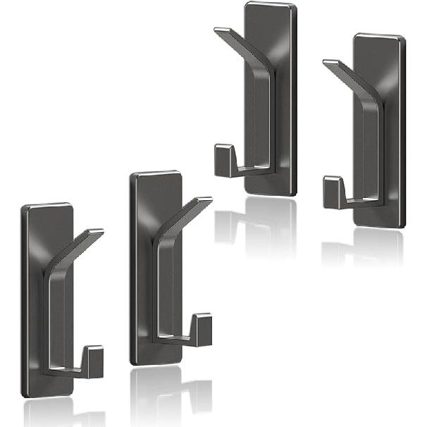Self-Adhesive Wall Hook, Can Hold Up to 20 Pounds Suitable for Shower Room, Kitchen, Tile, Glass Door - Loofah, Towel, Coat, Bathrobe Hook (Gray 2 Gray 4 Pack