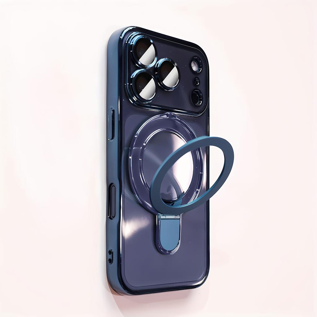Transparent Plating Wireless Charging Magnetic Case for IPhone 17 16 15 14 13 Pro Max with Lens Protection Bracket Back Cover