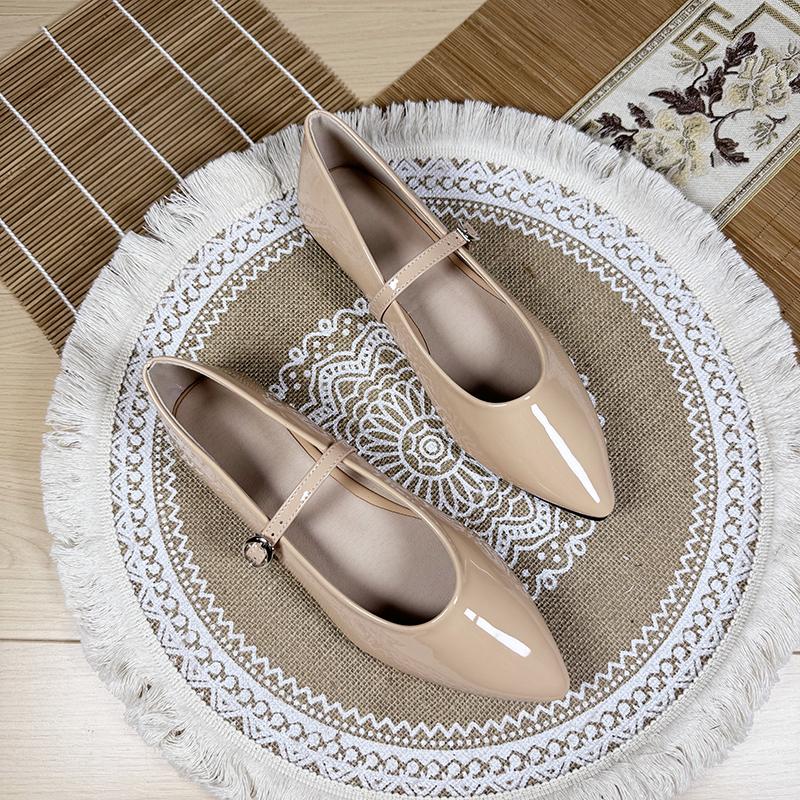 Fashion Flat Shoes for Women Spring and Autumn Shallow 2025 New Patent Leather Women's Shoes Pointed Mary Jane Retro Plus Size Flat Shoe