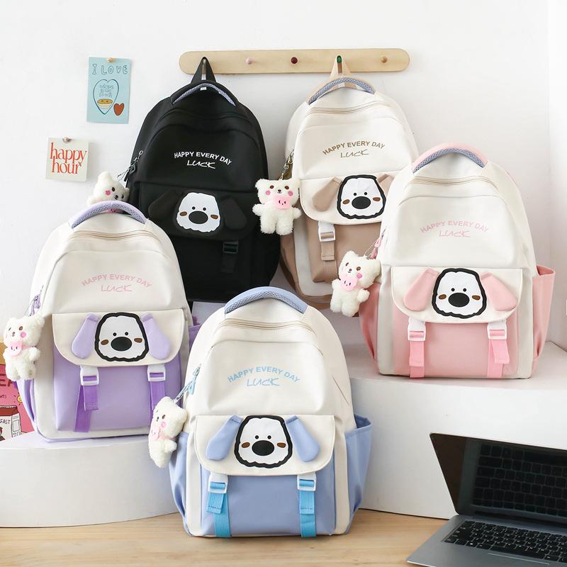 Four-Piece Backpack Set Student Schoolbag Cartoon Women's Color Block Backpack for Girls Letter Backpack