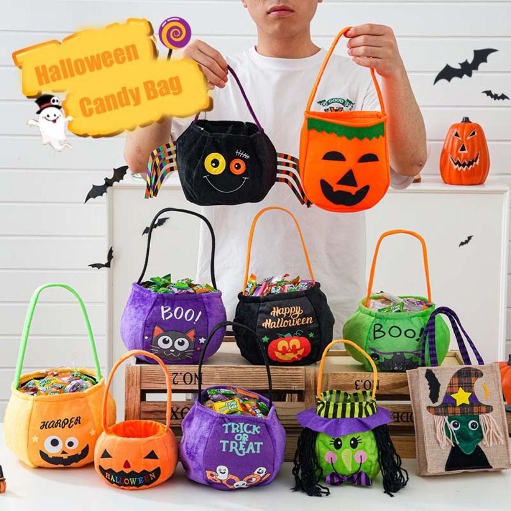 Gifts Pouch Halloween Candy Bag Cloth Stuffed Cotton Tote Bags Funny Pumpkin Candy Bucket  Gift