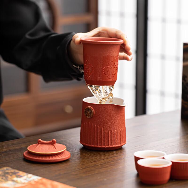 Sushi Ceramic Forbidden City Palace Red Travel Tea Set