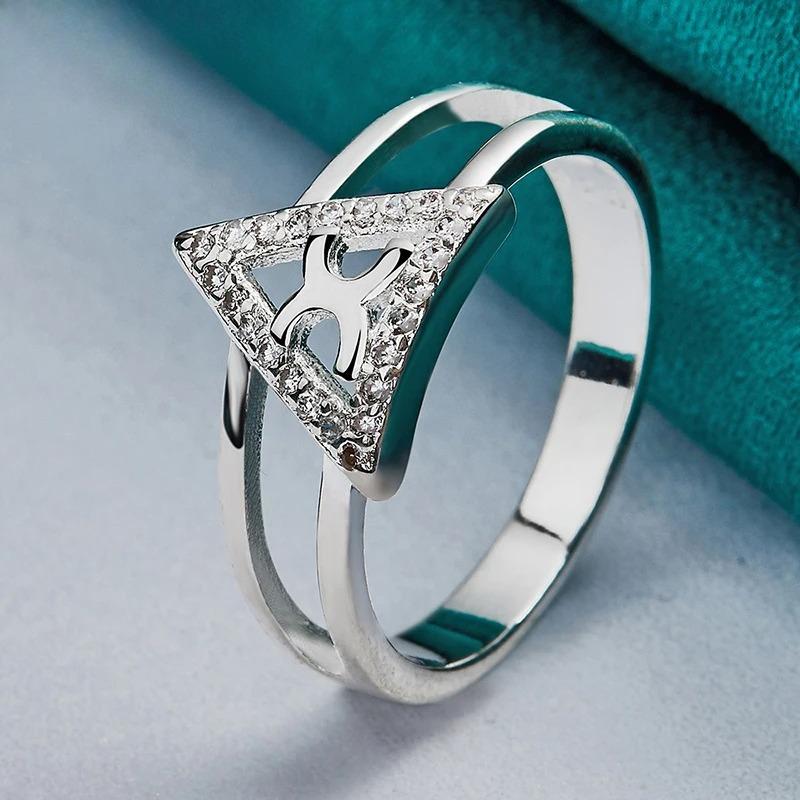 925 Sterling Silver Triangle 7-10# Ring for Women Wedding Party Gift Fashion Charm Jewelry