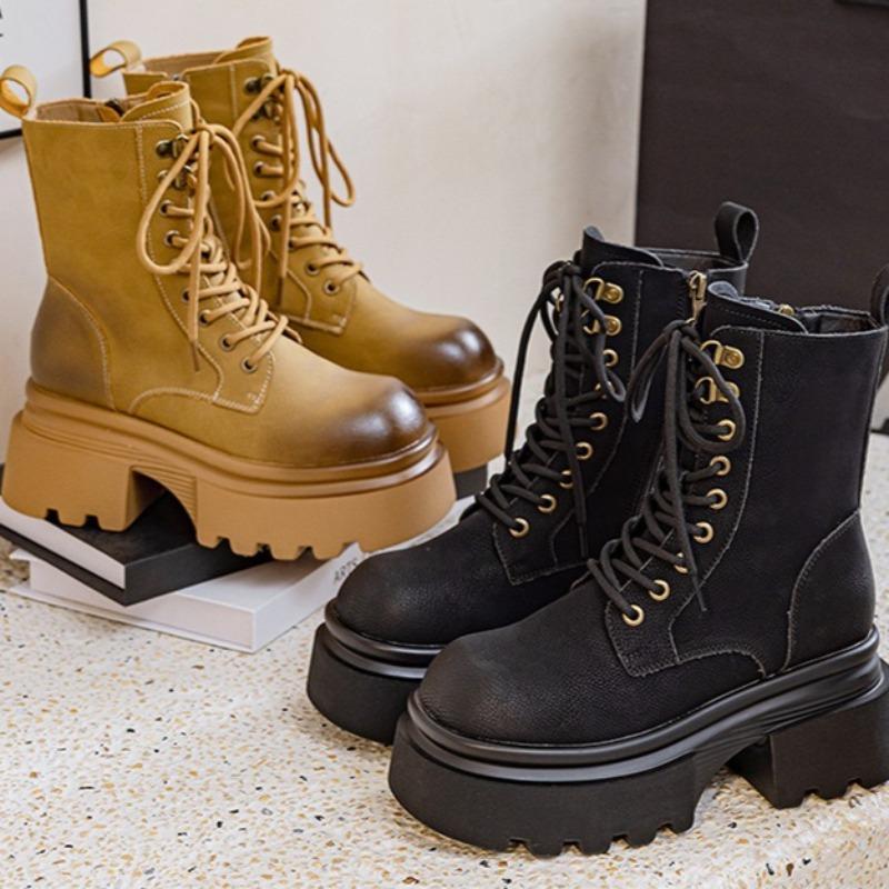 Women's Platform Boots British Style Thick Heel Locomotive Short Boots High Quality Retro Woemn's Ankle Boots Botas Para Mujer