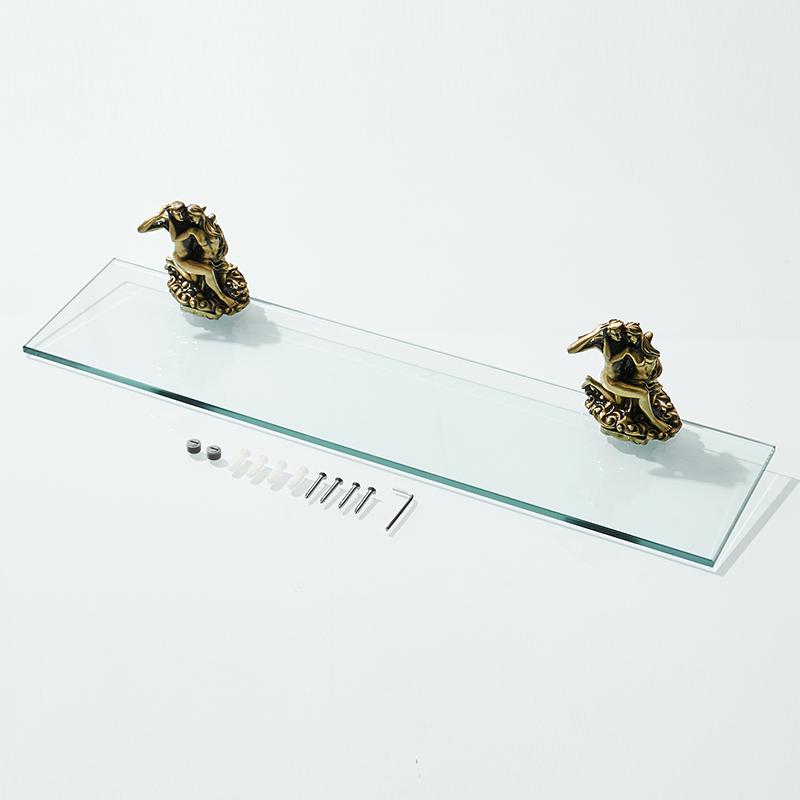 Romantic Gold Bathroom Glass Shelf - Single Layer Tempered Glass Wall Mounted Rustproof Glass Shelf MB-0813B