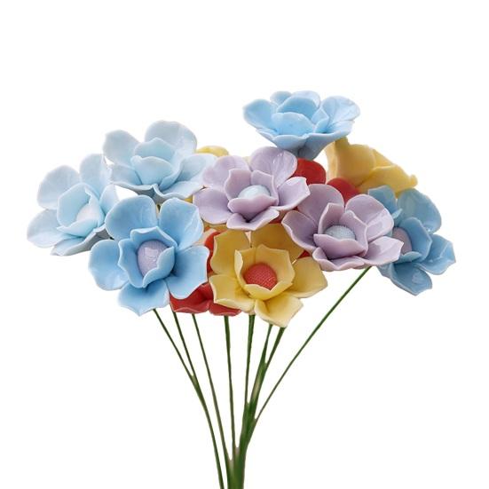 Fleur Céramique 3D Faite à la Main Fleur Artificielle Réaliste Décoration Bouquet de Fleurs Éternelles pour Salon Table à Manger Bureau Maison Décoration Vase