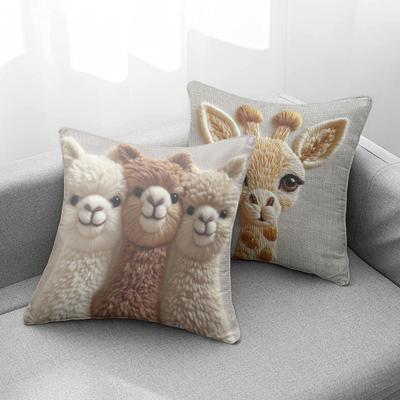 3D Animal Cushion Cover Imitation Embroidery Pillowcase Dog Alpaca Zippered Throw Pillow Cover for Home Farmhouse Couch Sofa Bed