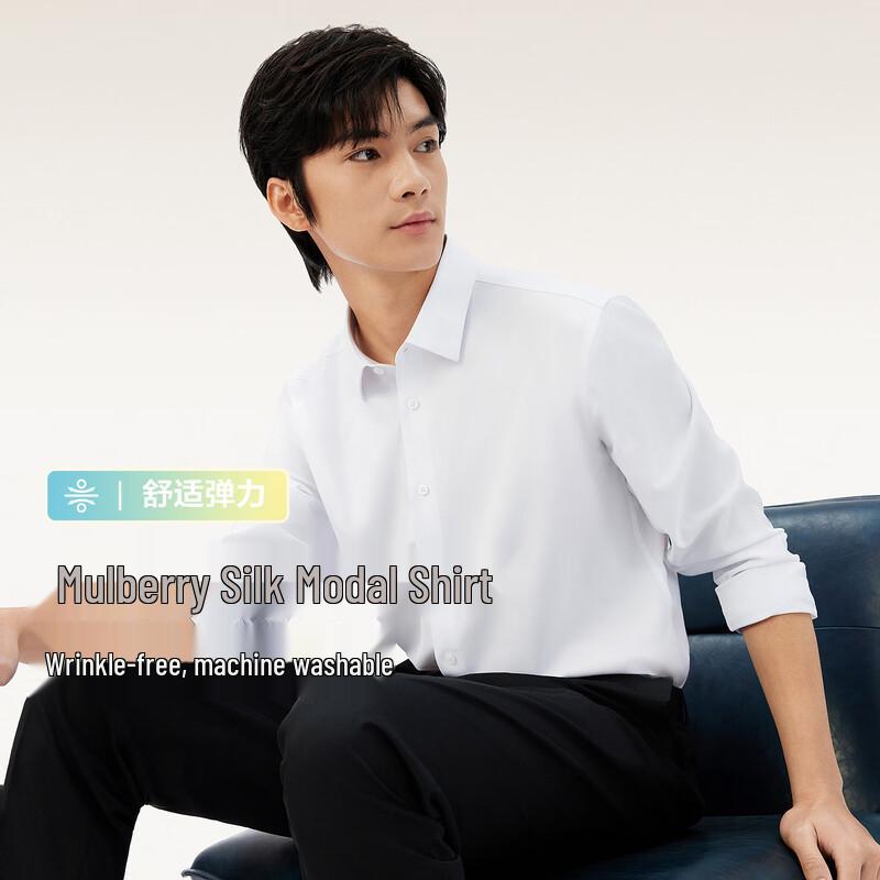 Hodo Men's Silk-Blend Modal Non-Iron Long Sleeve Shirt