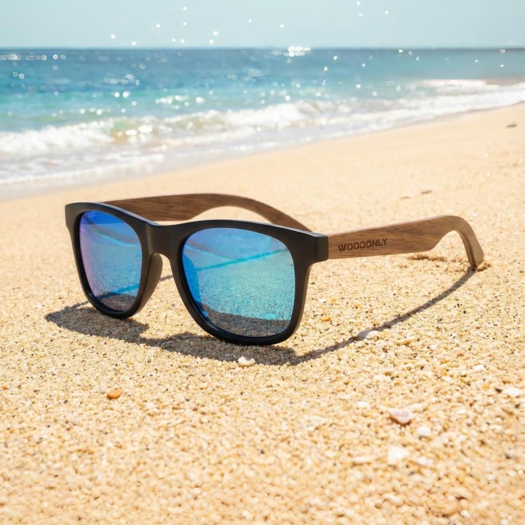 WOODONLY Vintage Polarized Sunglasses UV400 Handmade Walnut Blue
