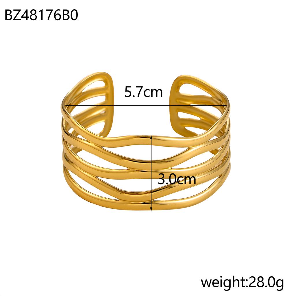 CARLIDANA Fashion Chunky Cuff Open Bracelet For Women Stainless Steel Waterproof Gold Color Bangle Vintage Jewelry Wedding Gift