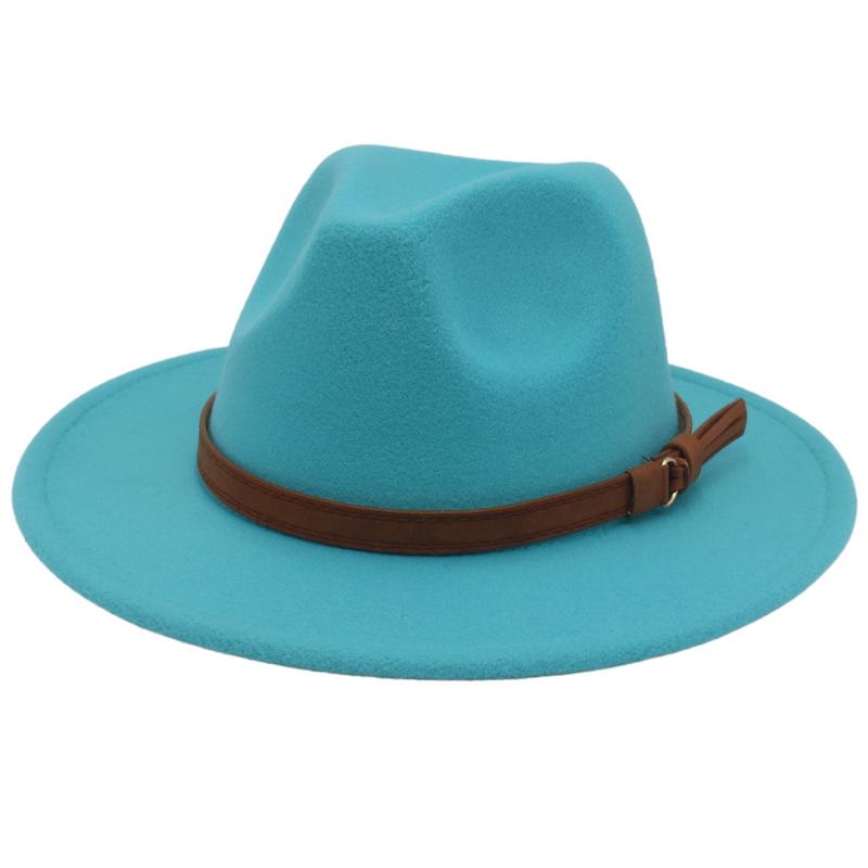 Wide Brim Fedora Hats for Women Mens Felt Fedora Hats with Belt Buckle