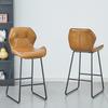 Set of 2 Bar Stools of Faux Leather, Bar Chairs with Backrest, Metal Frame and Footrest, for Kitchen, Counter, Home Bar and Dining Area,Cognac Brown