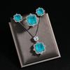 925 Sterling Silver Fashion Luxury Sea Blue Zircon Ring Earrings Necklace Set Birthday Party Anniversary Gift