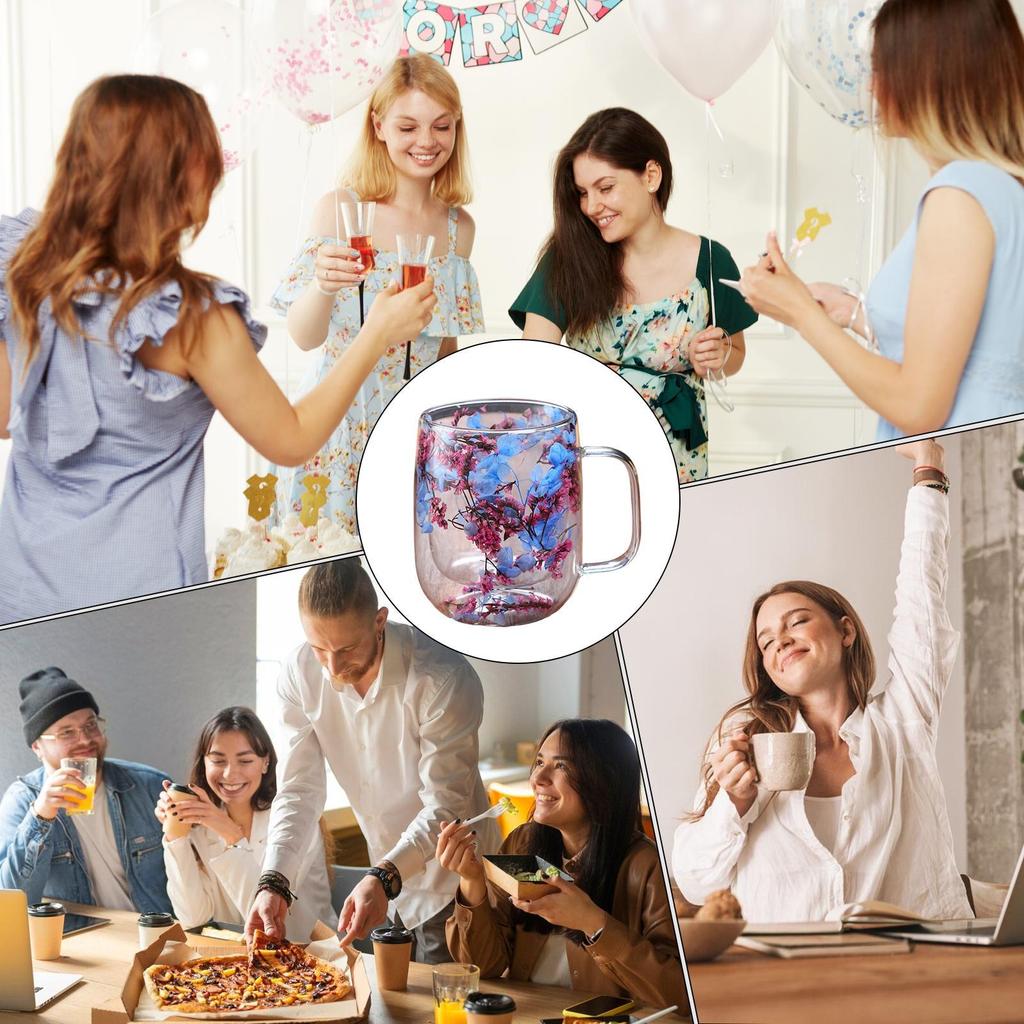 Taza de Flores Secas Doble Capa Vidrio de Borosilicato Alto Tazas de Café Tazas Divertidas Taza Inusual Vajilla para Café Vajilla para Té Vajilla para Bebidas Lujo