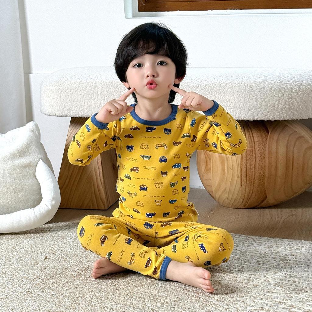 Ensemble de sous-vêtements chauds et pyjama pour garçons Lanweiliyang en coton - Haut et pantalon couche de base automnale