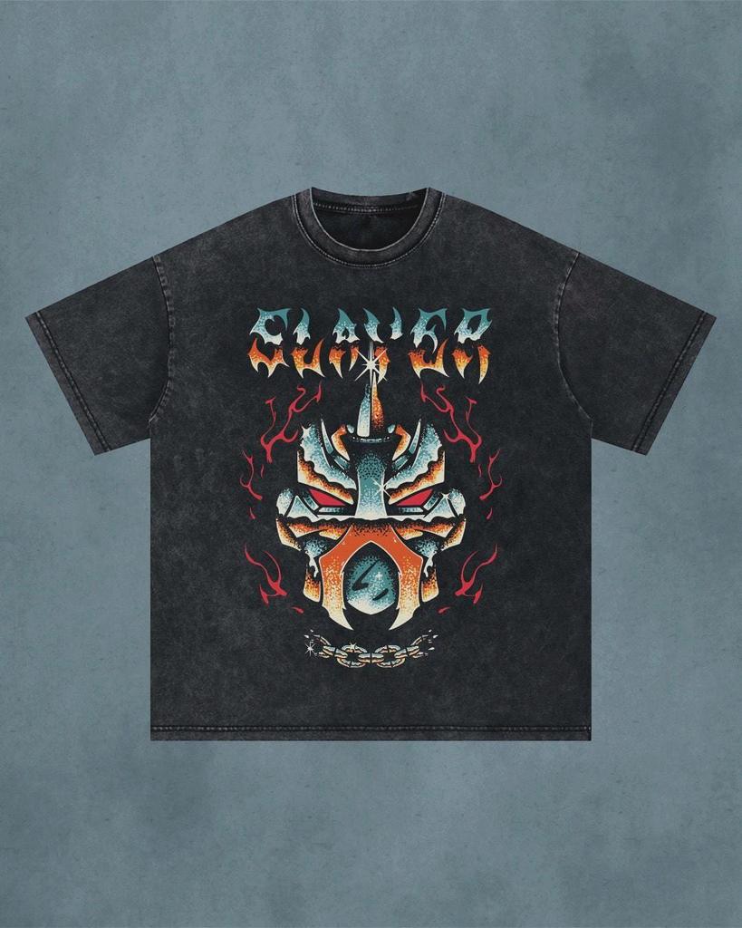 Koszula OSRS Slayer, Koszulka Graficzna Old School RuneScape, Koszulka Gracza Monster Hunter, Prezent dla Gracza MMORPG Grindowania, Koszulka Oversize z Efektem Acid Wash