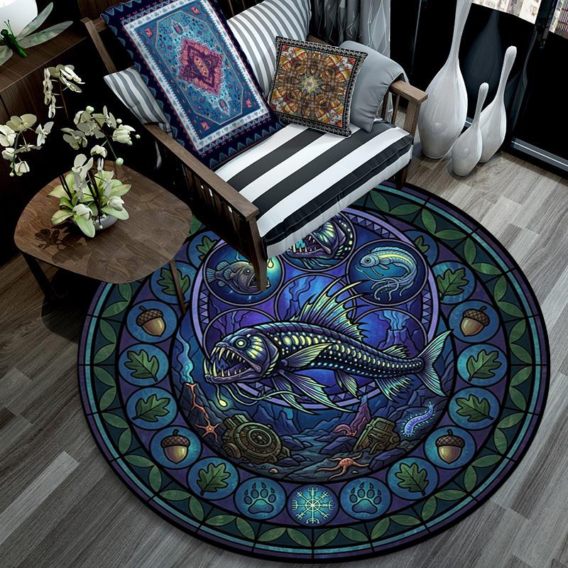 Oceanic Glass Mystery Round Area Rug Under Office Chairs Bedroom Living Room Home Decor