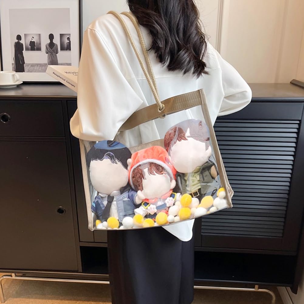 [YUYAKESHI] Clear Tote Bag, Transparent PVC, Large Capacity, Show-Off Bag, Shoulder Bag, Vinyl Bag, Large, Includes Pouch, Inner Bag, Ita-Bag