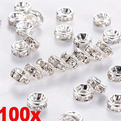 100Pcs Silver Gold Crystal Rhinestone Rondelle Spacer Beads Diy 6Mm 8Mm New