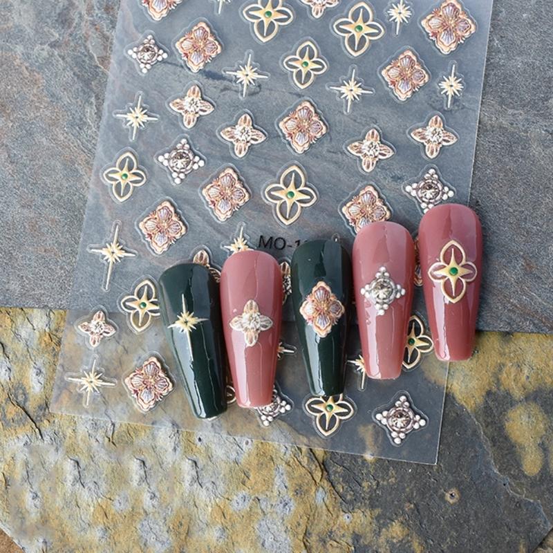 Vintage Nail Stickers Bronzing Gold Silver Nail Art Stickers Heart Nail Decals Nail Supply Nail Art Decoration for Women