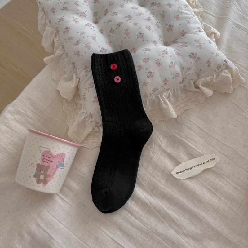 Children's Colorful Buttoned Trendy Socks, Vertical Stripe Mid-calf Socks, Suitable for Autumn and Winter.