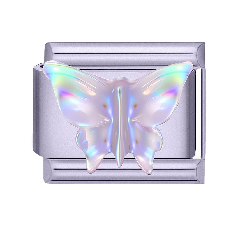 Y2K Purple Series Bow Candy Heart Flower Shiny Italian Charm Links Fit 9MM Stainless Steel Bracelet Girls' DIY Making Jewelry