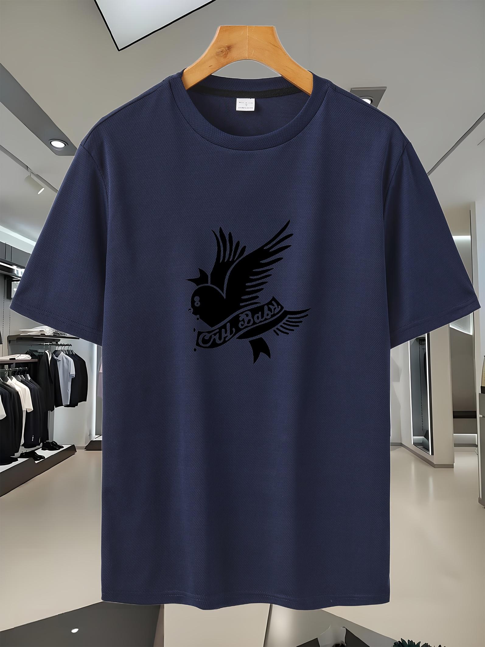 Navy Blue Graphic T-shirt - Cute Paws Dog & Bird Print L
