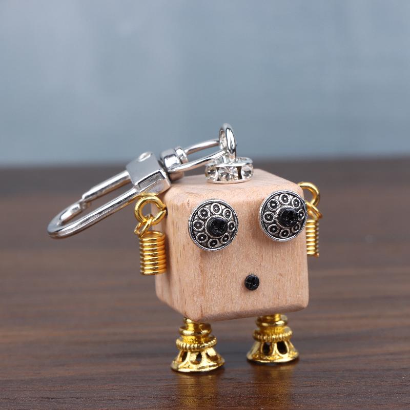 Lovely Hand-Made Punk Wooden Metal Steampunk Robot Charactors Keychain Pedant Necklace For Bag Charm Cool Jewelry Gift