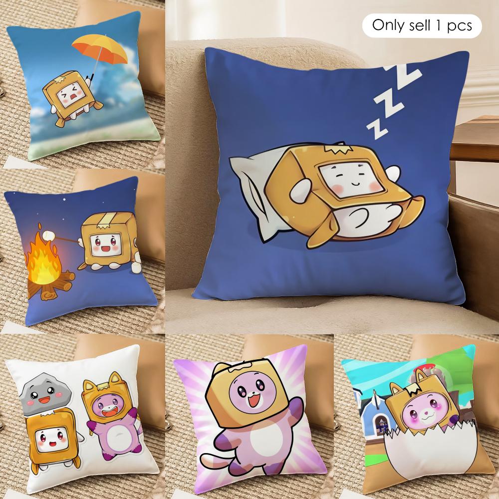 Cartoob LLankyBox Foxy Boxy Cute Cushion Cover Silky Short Plush Invisible Zipper Dustproof Sofa Pillow Case For Home Decor