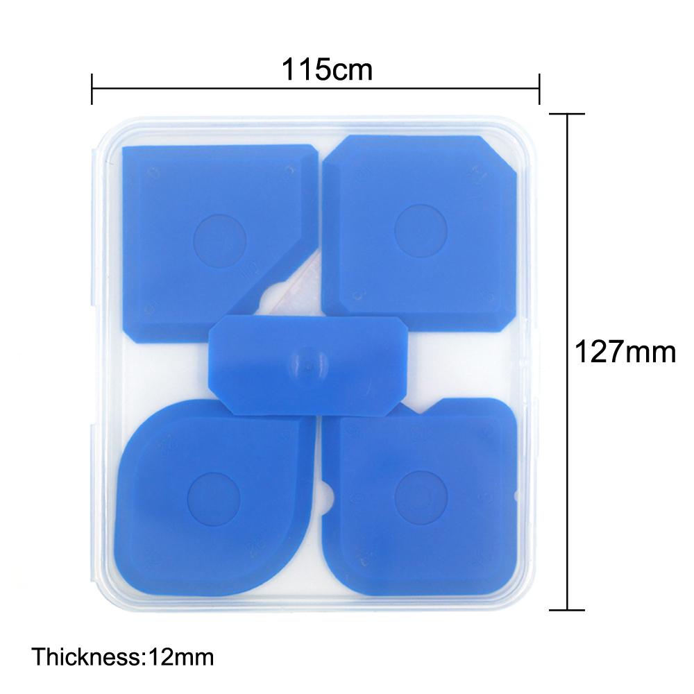 Ensemble de 5 pièces de lisseurs et grattoirs professionnels bleus en silicone pour joints de carrelage avec boîte en plastique transparent