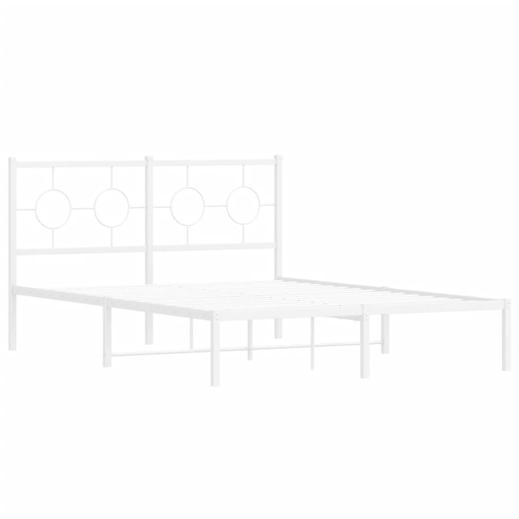 Metal Bed Frame with Headboard White 140 x 190 cm