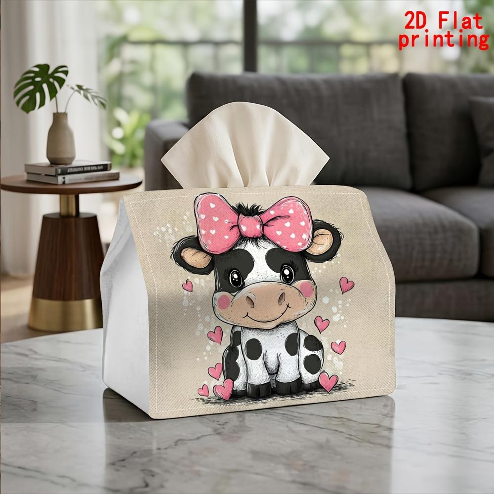 1pc Cow Tissue Box with Pink Bow - Reusable Tissue Paper Holder Suitable for Kitchen, Bathroom, Car, Farmhouse Decor, Cute Cow with Bow, Tissue Dispen
