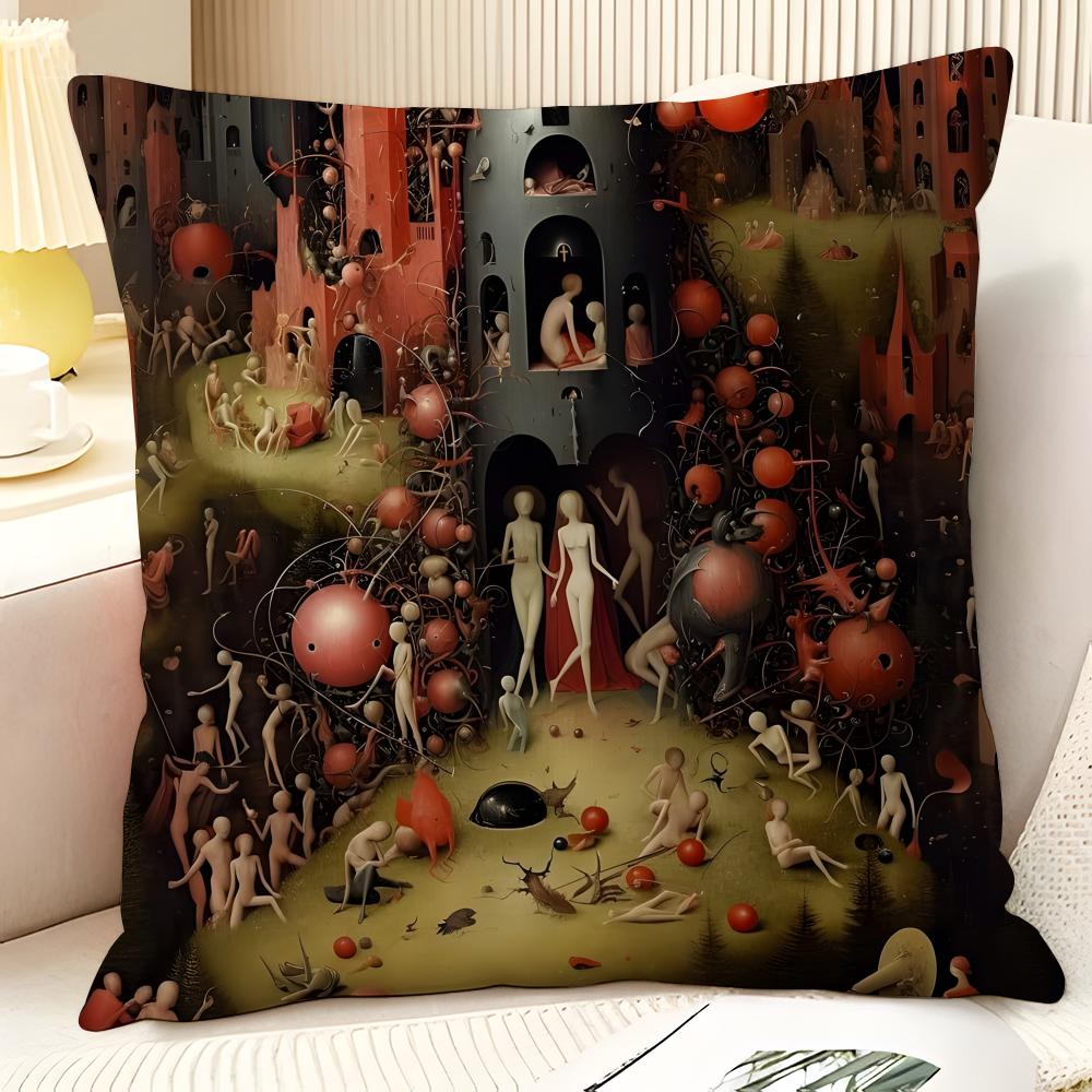 Surrealism Artist HHieronymus Bosch  Natural Linen Organic Fabric DoubleSided Printing Sofa Home Decor Gift Pillow Case