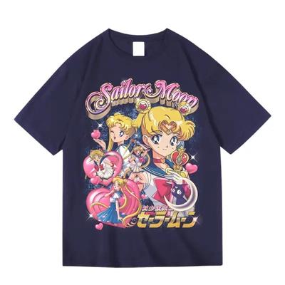 Japonský Kreslený Sailor Moon Zajíc Anime Periferní Krátký Rukáv Letní Bavlna Kulatý Výstřih Pulovr Pánské a Dámské Tričko
