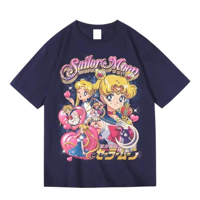 Japanese Cartoon Sailor Moon Hare Anime Peripheral Short Sleeve Summer Cotton Crew Neck Pullover Men's and Women's T-Shirt