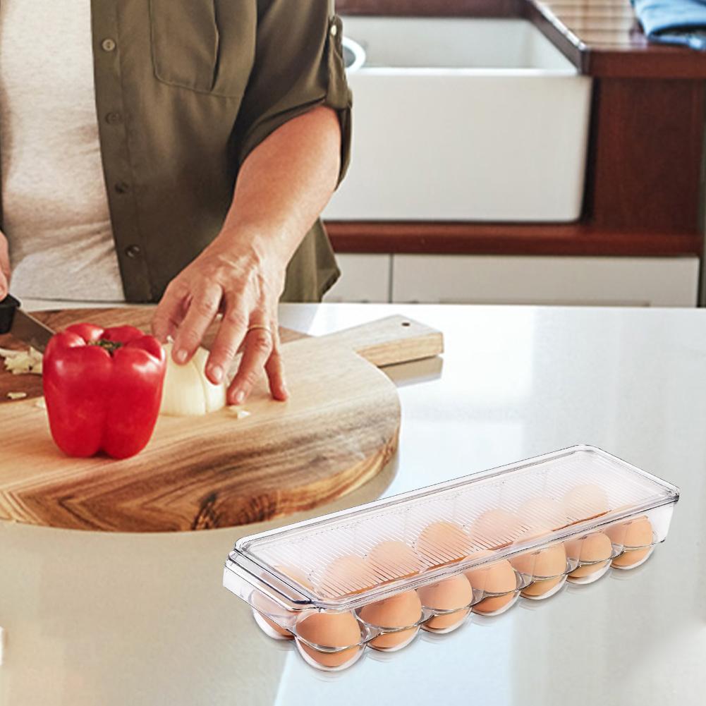 1/2/3/4Pcs Egg Container Refrigerator Egg Organizer with Lid Plastic Egg Holder Stackable Clear Egg Tray for Home Kitchen