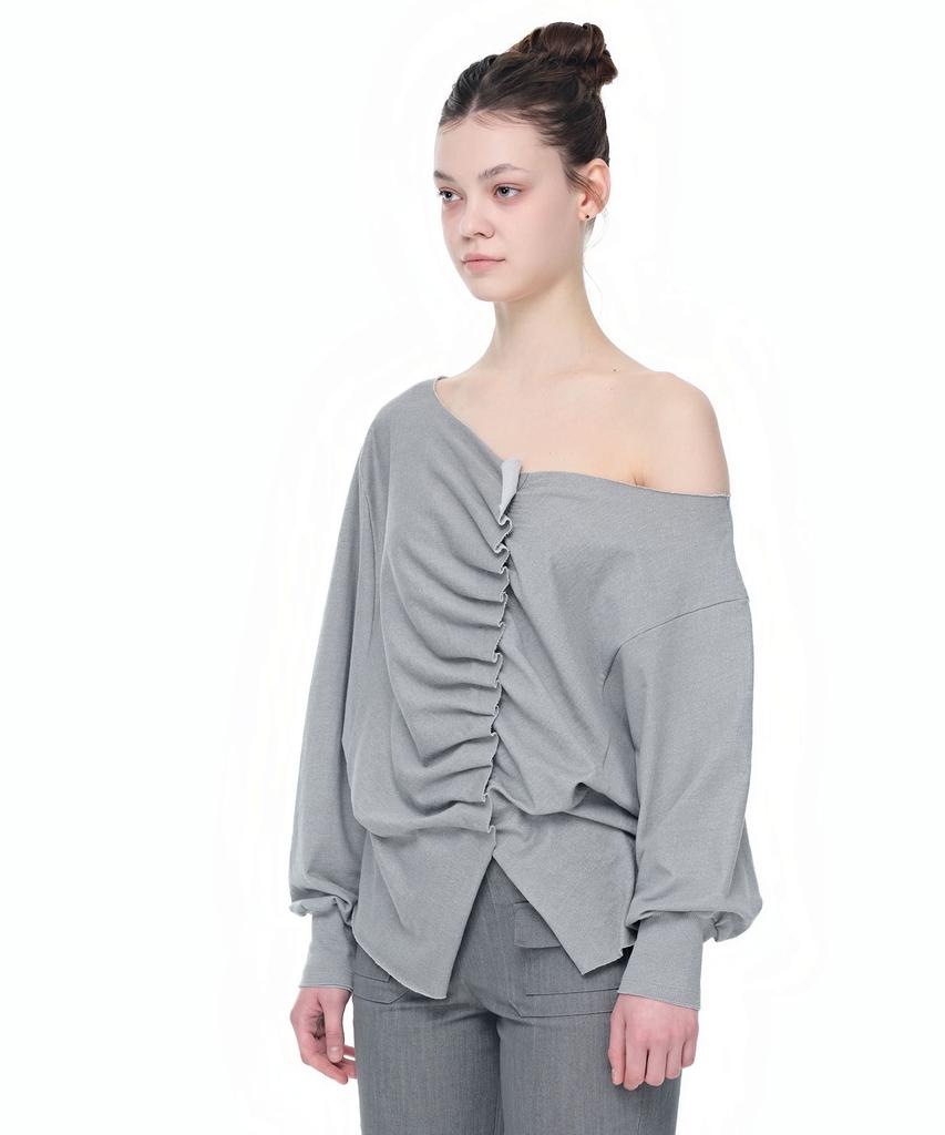 AEGO FREEDOM LAB Drape Tuck Off-Shoulder Top_Light Gray