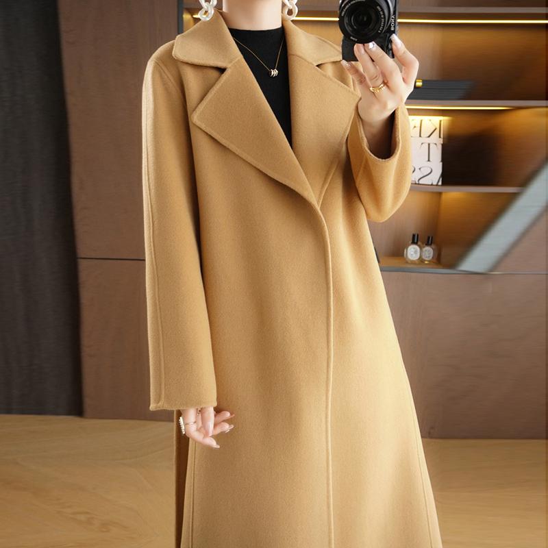 Dámský kabát ze 100% vlny MODERNÍ NOVINKA SAGA Podzimní vlněný dlouhý kabát Ručně vyrobený hráškový kabát Zimní teplá vlněná dlouhá bunda