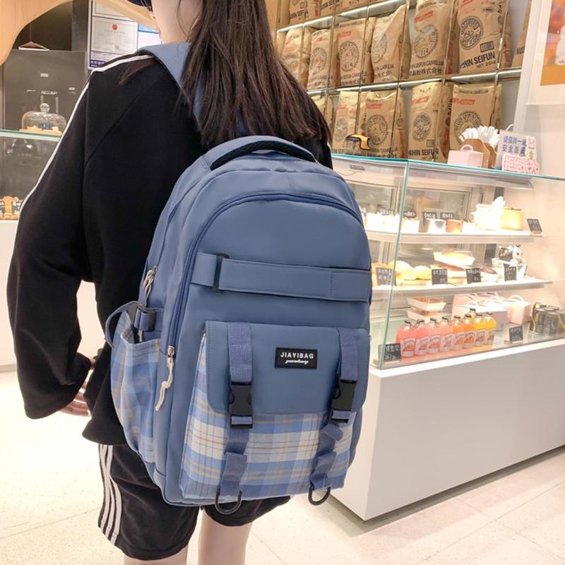 IELGY japanese plaid backpack female class simple casual girl large-capacity high-quality zipper schoolbag