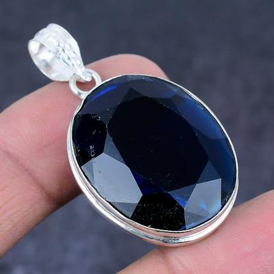 Natural London Blue Topaz Handmade 925 Sterling Silver Pendant 1.77" A4L27
