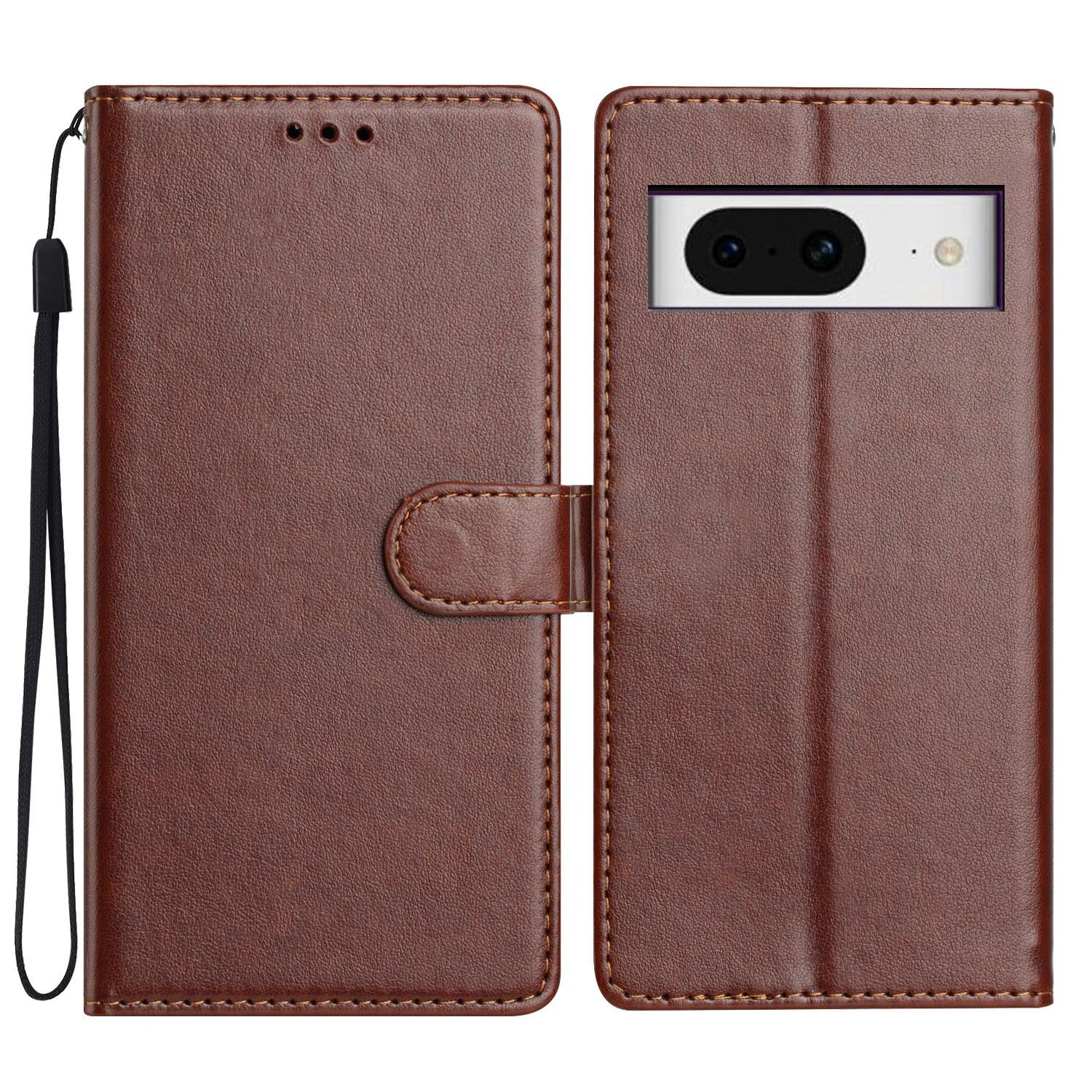 

For Google Pixel 8 Leather Phone Case Wallet Stand Cover with Handy Strap Brown