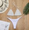 Solid Color Diamond Triangle Bikini Rhinestone Split Swimsuit Fashionable Beach Swimwear