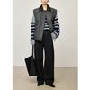 Women's Elegant Wool-Blend Dark Grey High-Waisted Loose Straight-Leg Trousers, 2025 Autumn/Winter Collection