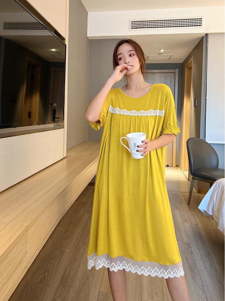 2021 Summer Lace Short Sleeve Loose Large Size Slim Dress - Women's Outdoor & Home Nightdress