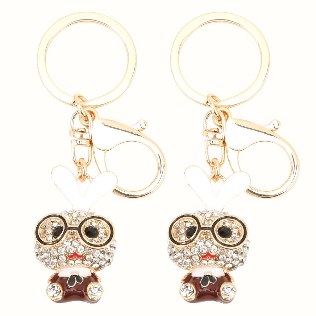 2pcs Keychain Pendants Cute Bunny Shape Rhinestone Ornaments Accessories for Keychains Bag Decoration Gift
